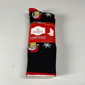 Holiday Time Christmas Socks 2-Pair Beer Buffalo Check Black Red Shoe Size 6-12